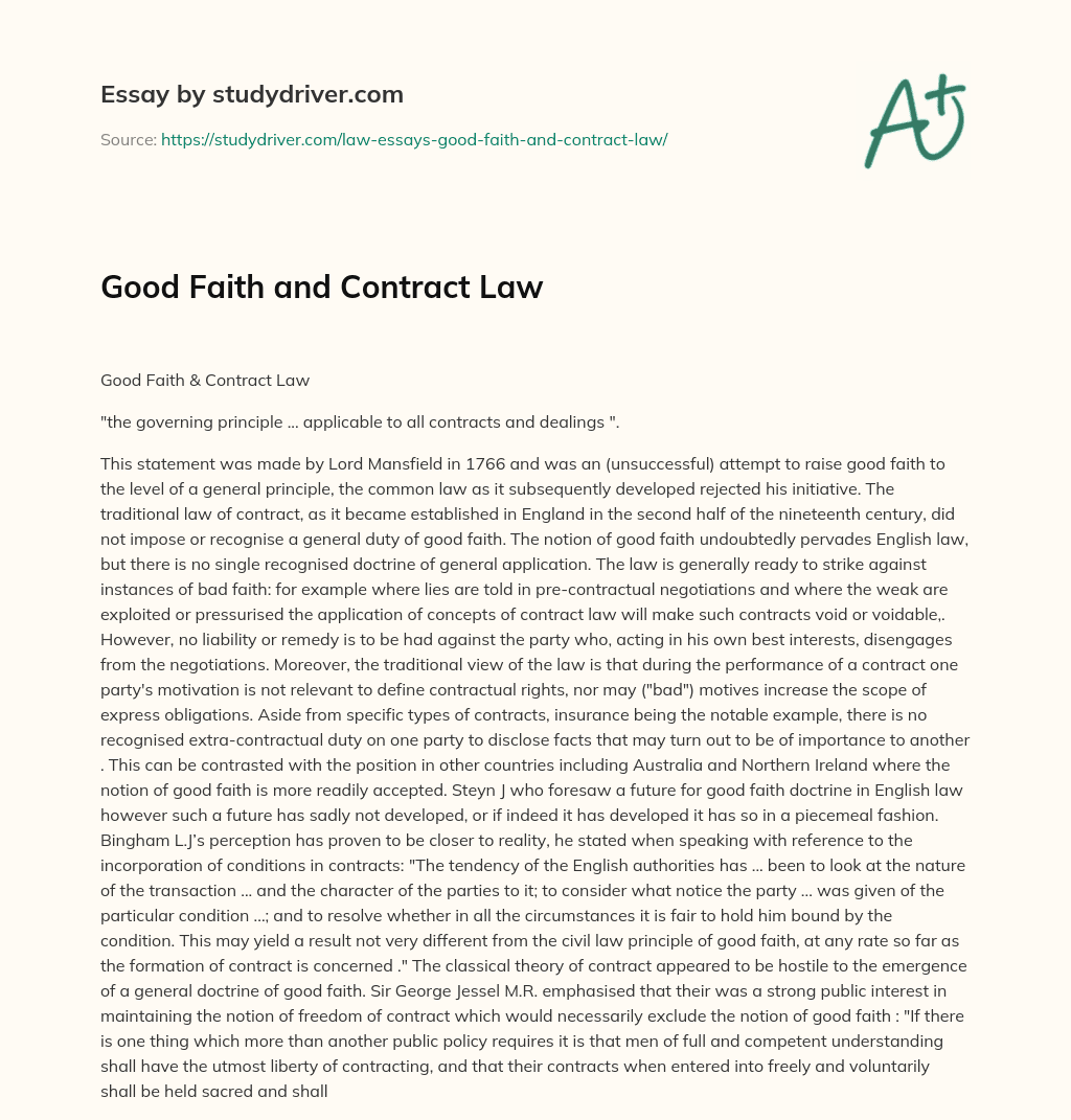 Good Faith and Contract Law essay