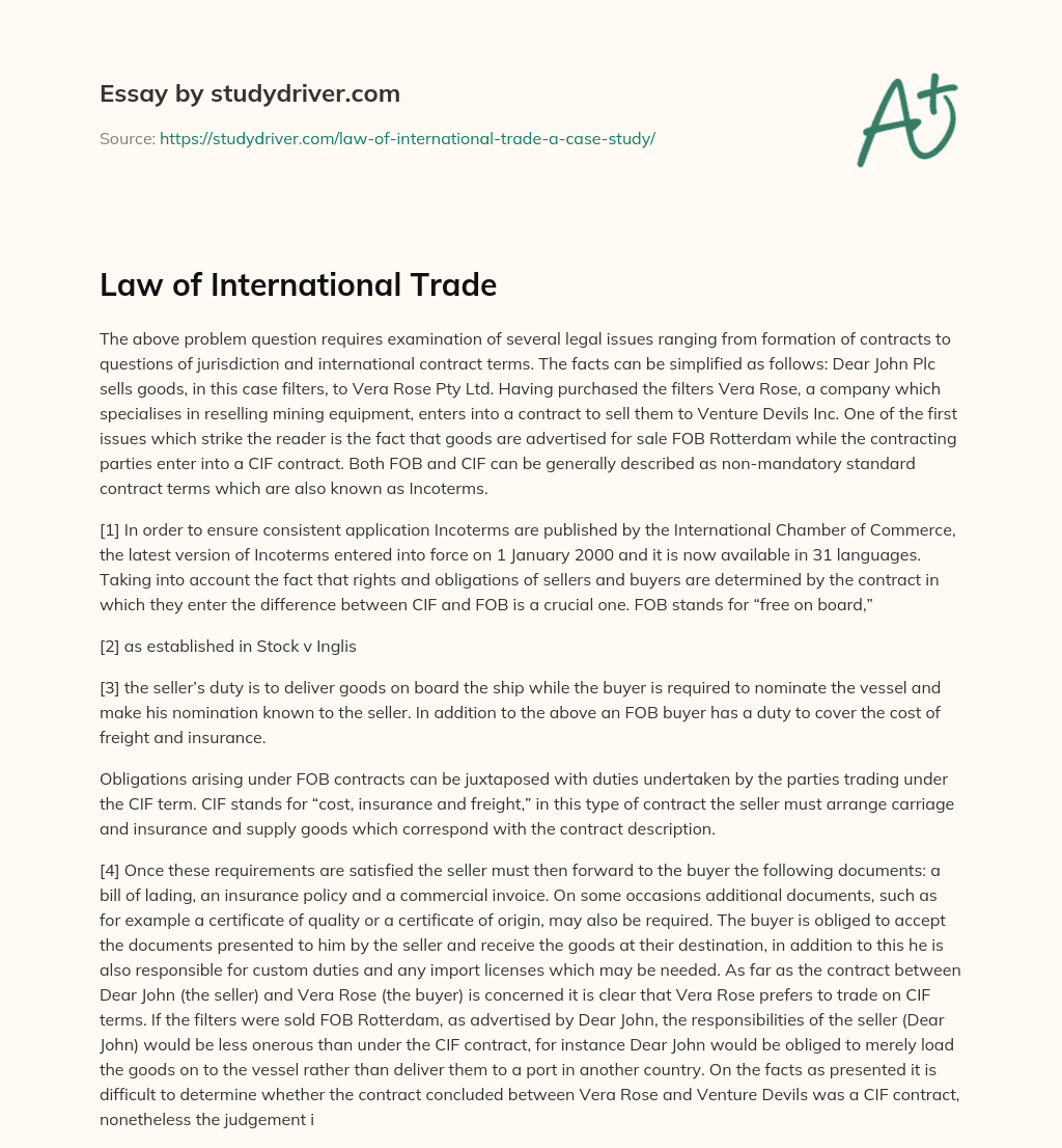 Law of International Trade essay