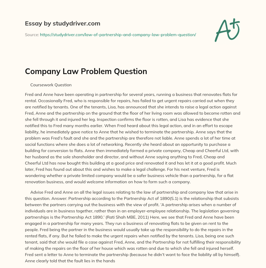 Company Law Problem Question essay