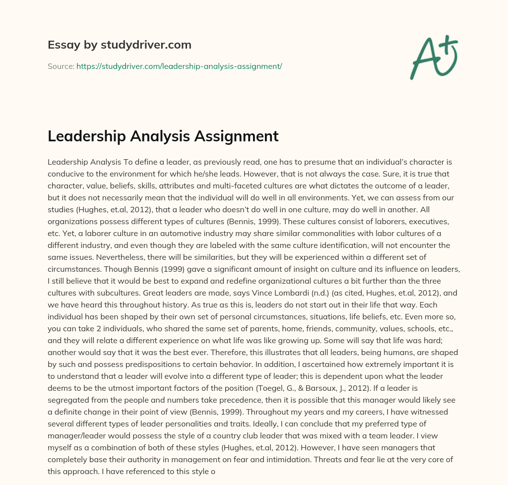 5.3.6 leadership analysis assignment