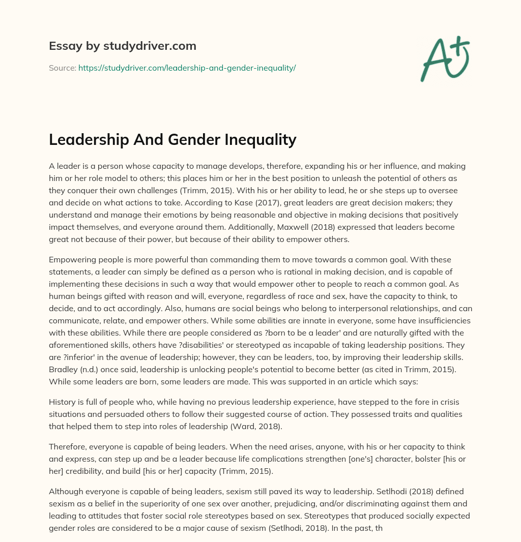 Leadership and Gender Inequality essay
