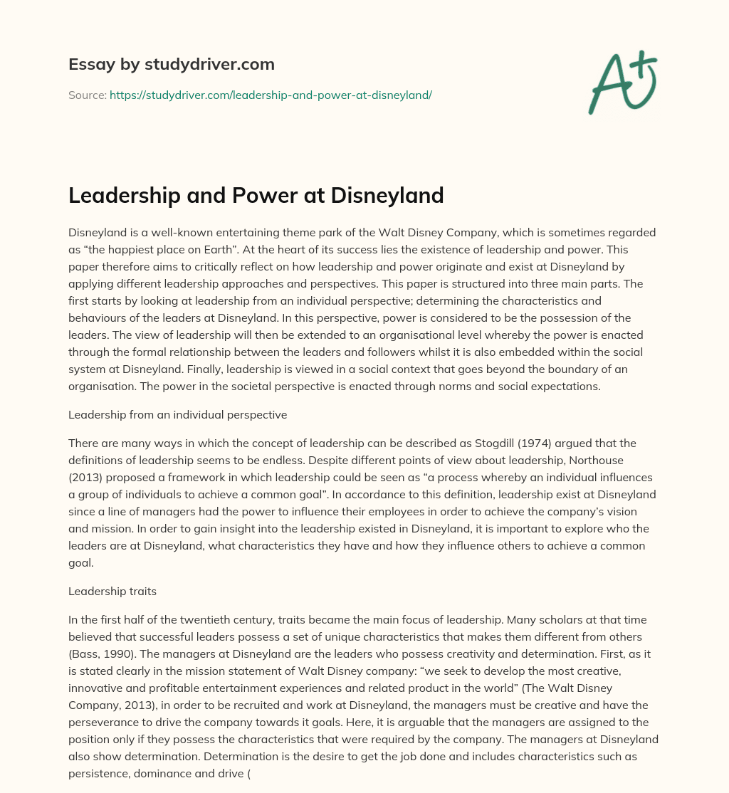 Leadership and Power at Disneyland essay