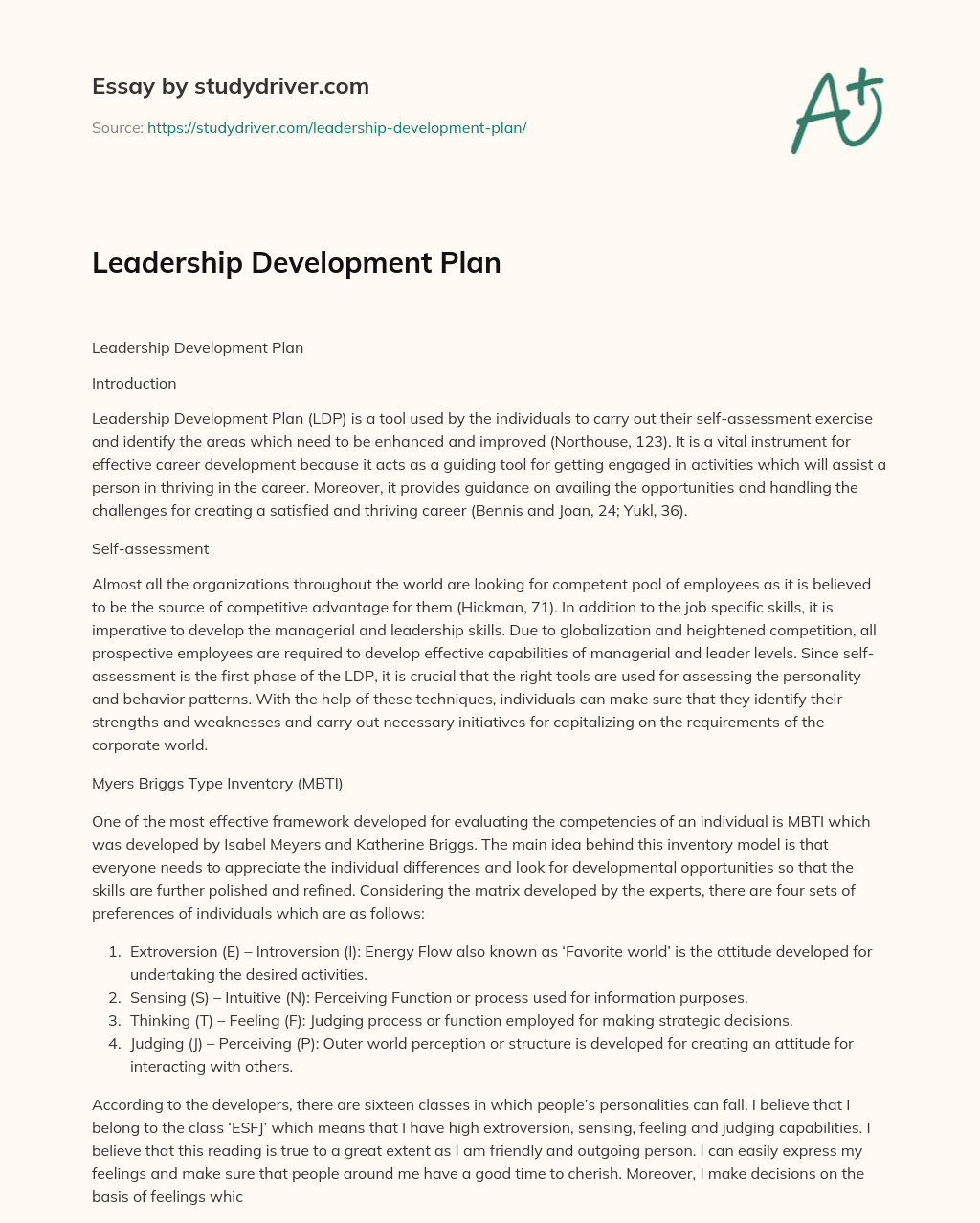 Leadership Development Plan essay