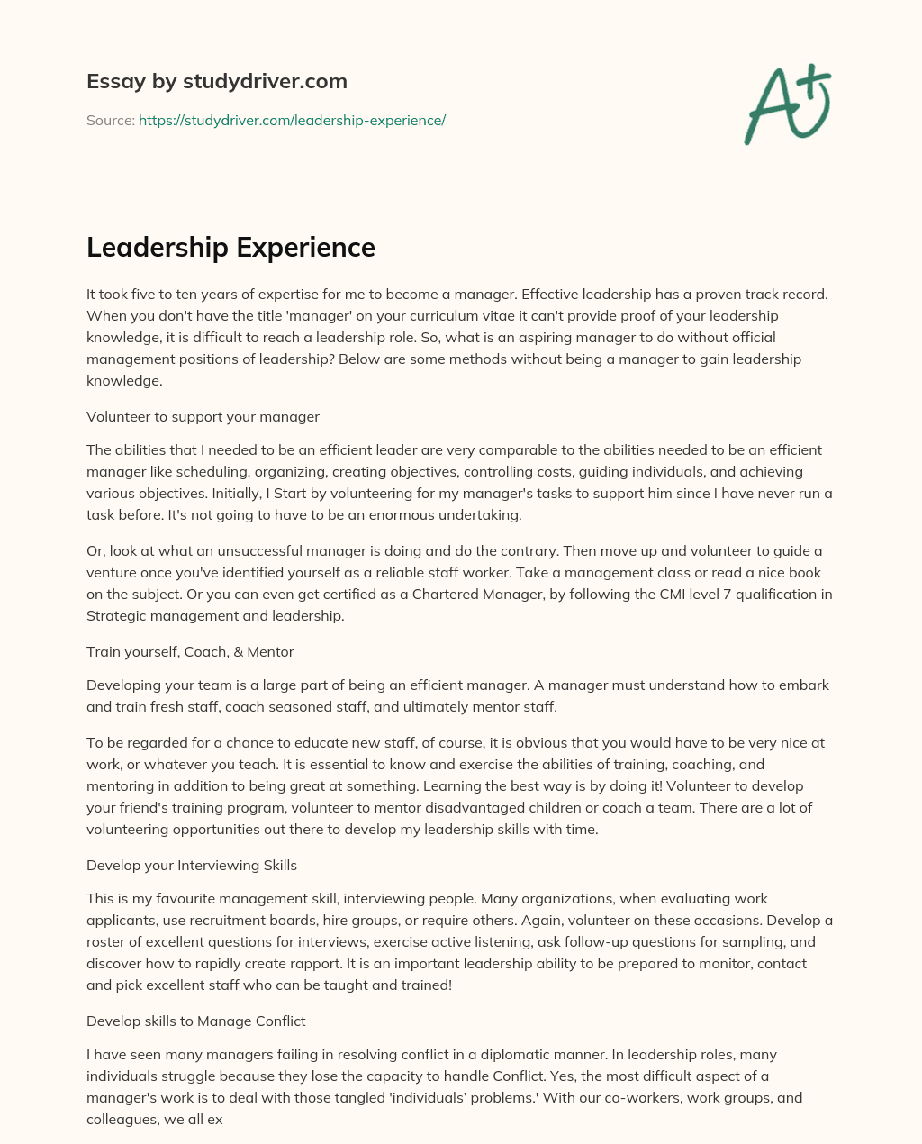 Leadership Experience essay