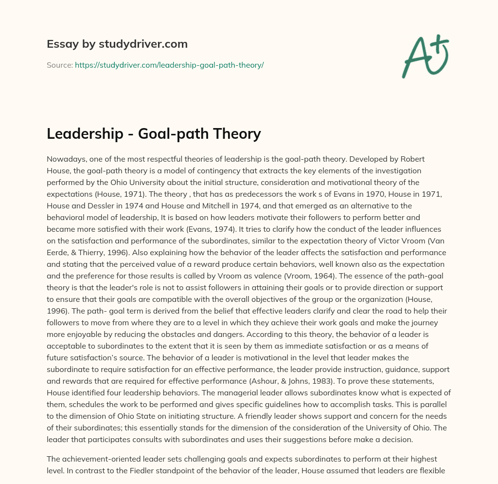 Leadership – Goal-path Theory essay