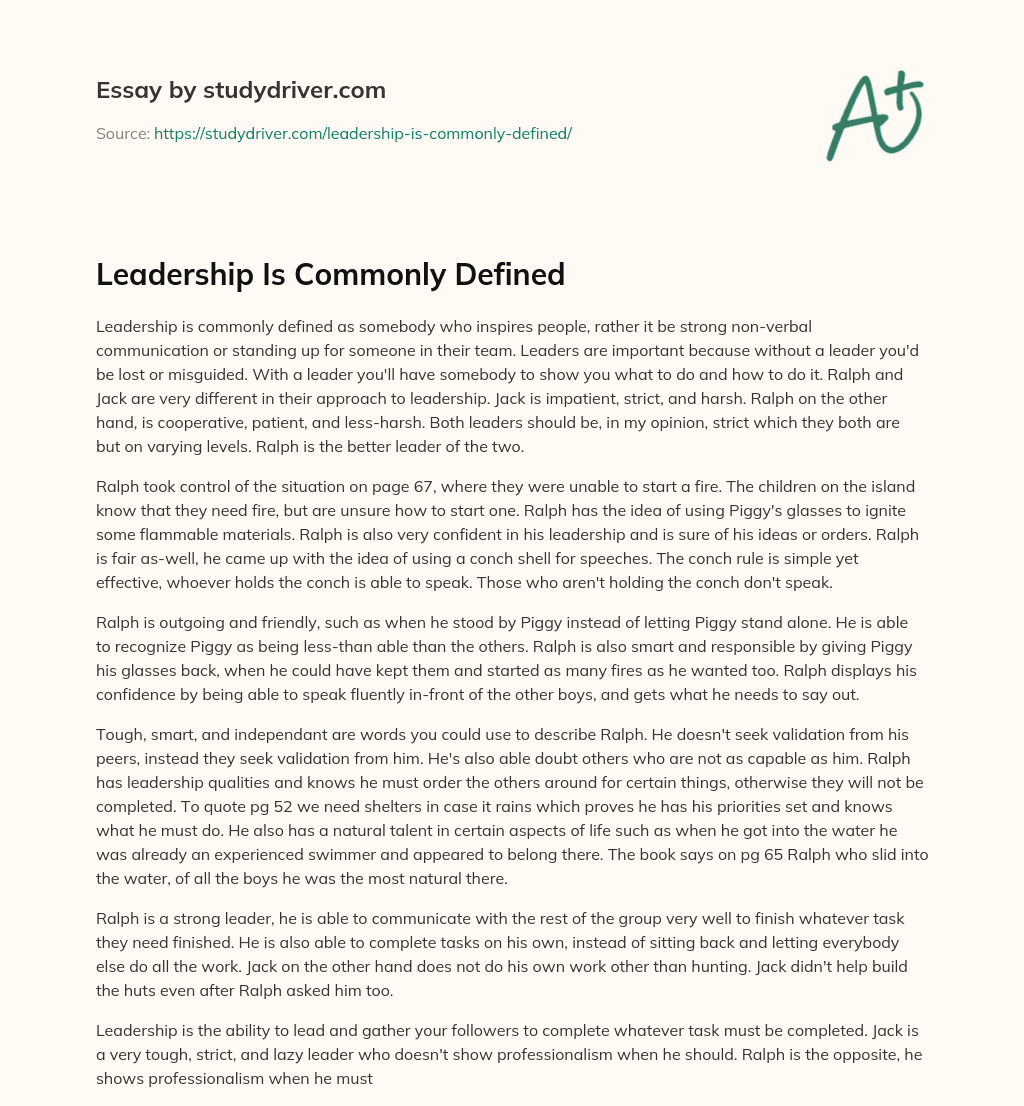 Leadership is Commonly Defined essay