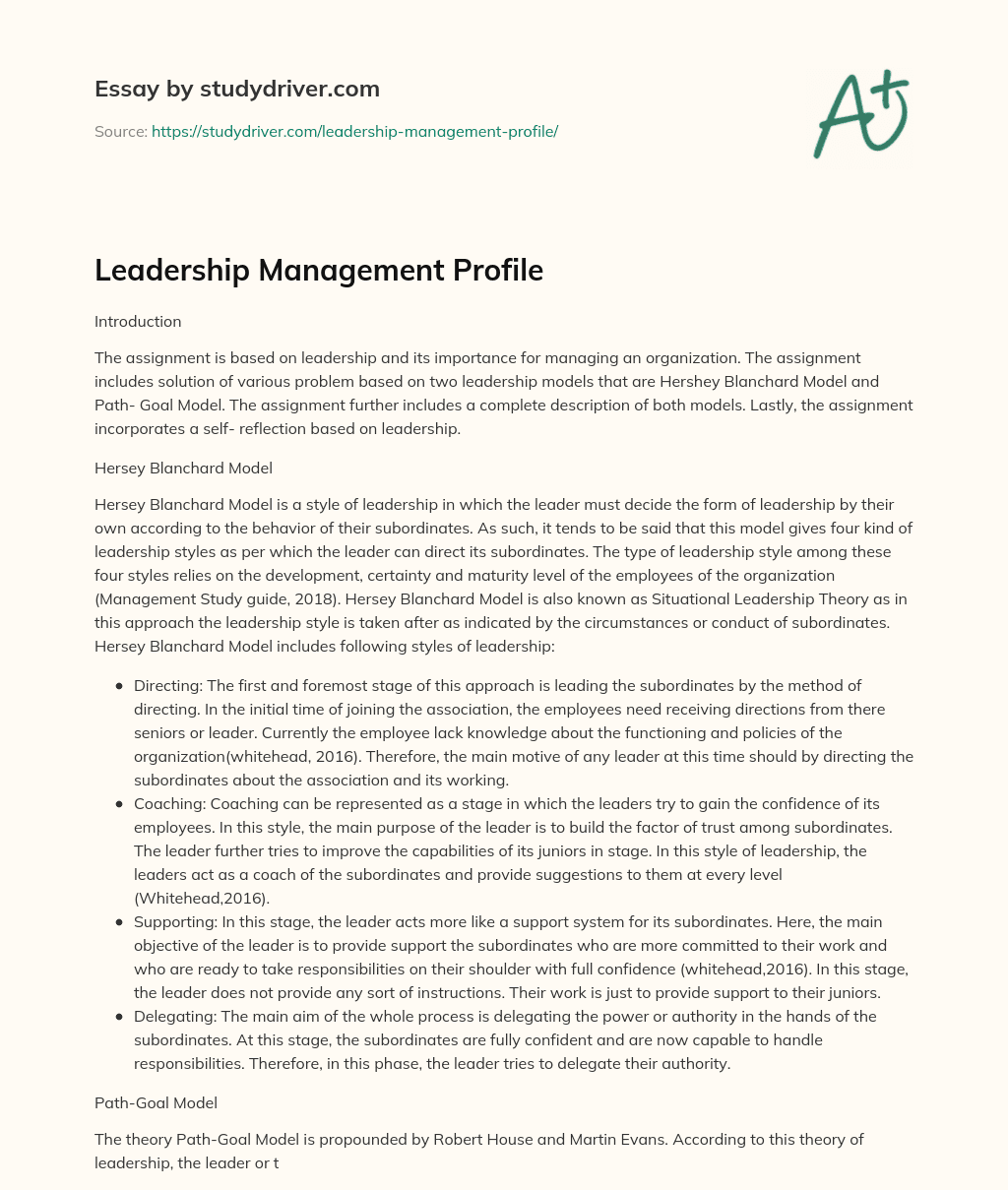 Leadership Management Profile essay