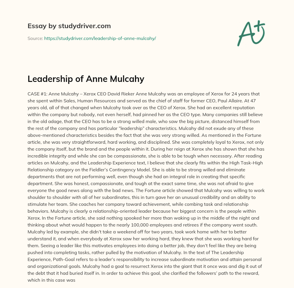 Leadership of Anne Mulcahy essay