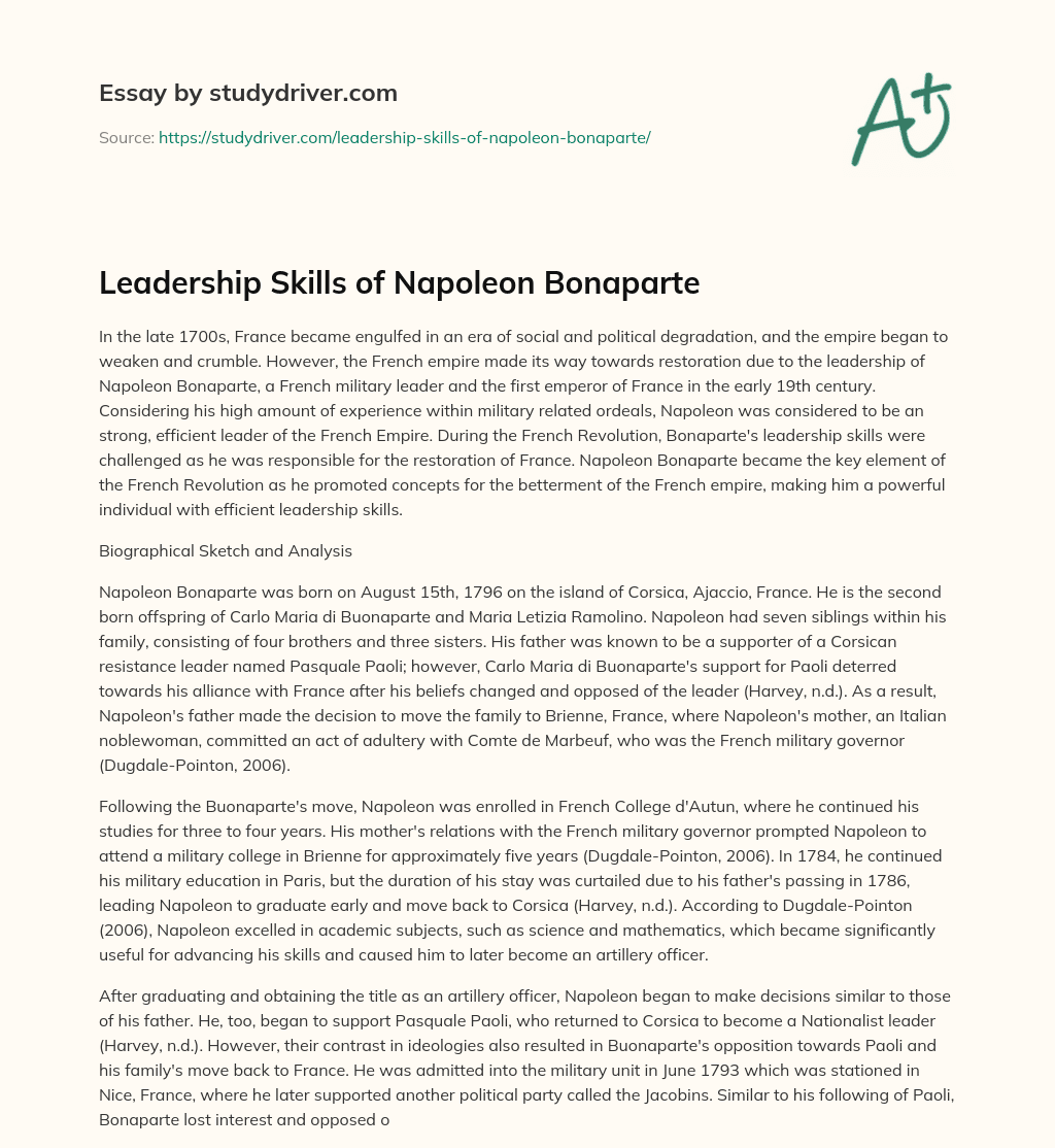 Leadership Skills of Napoleon Bonaparte essay