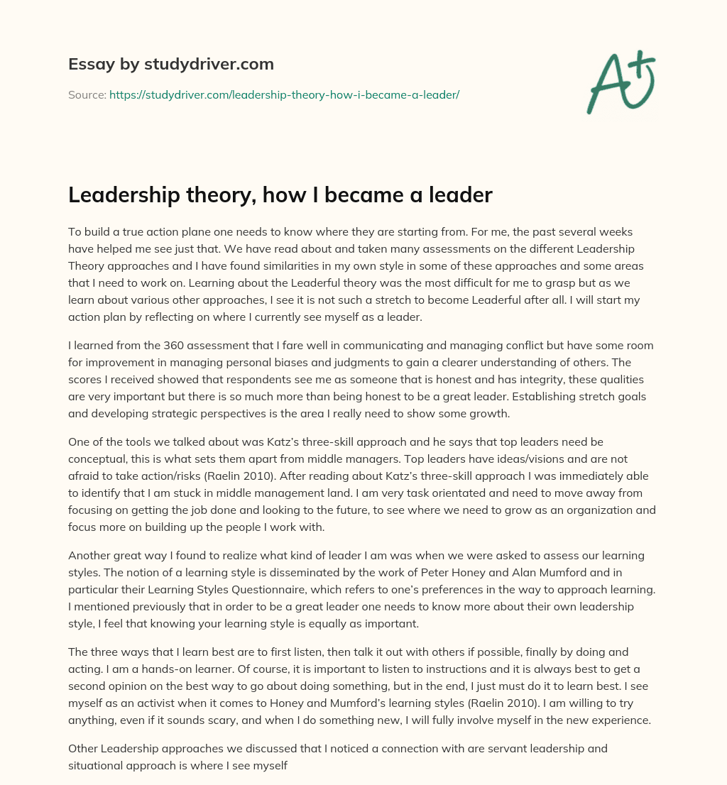 Leadership Theory, how i Became a Leader essay