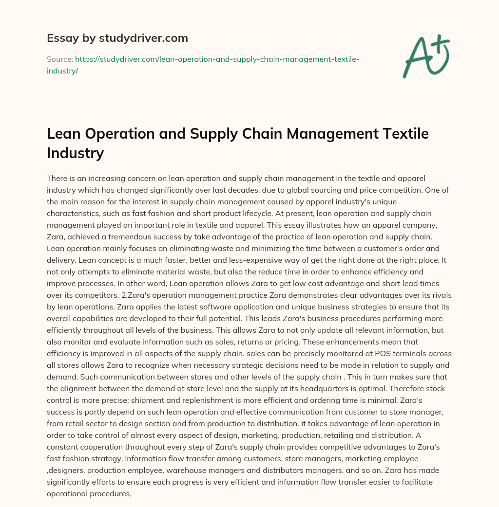 Lean Operation and Supply Chain Management Textile Industry essay