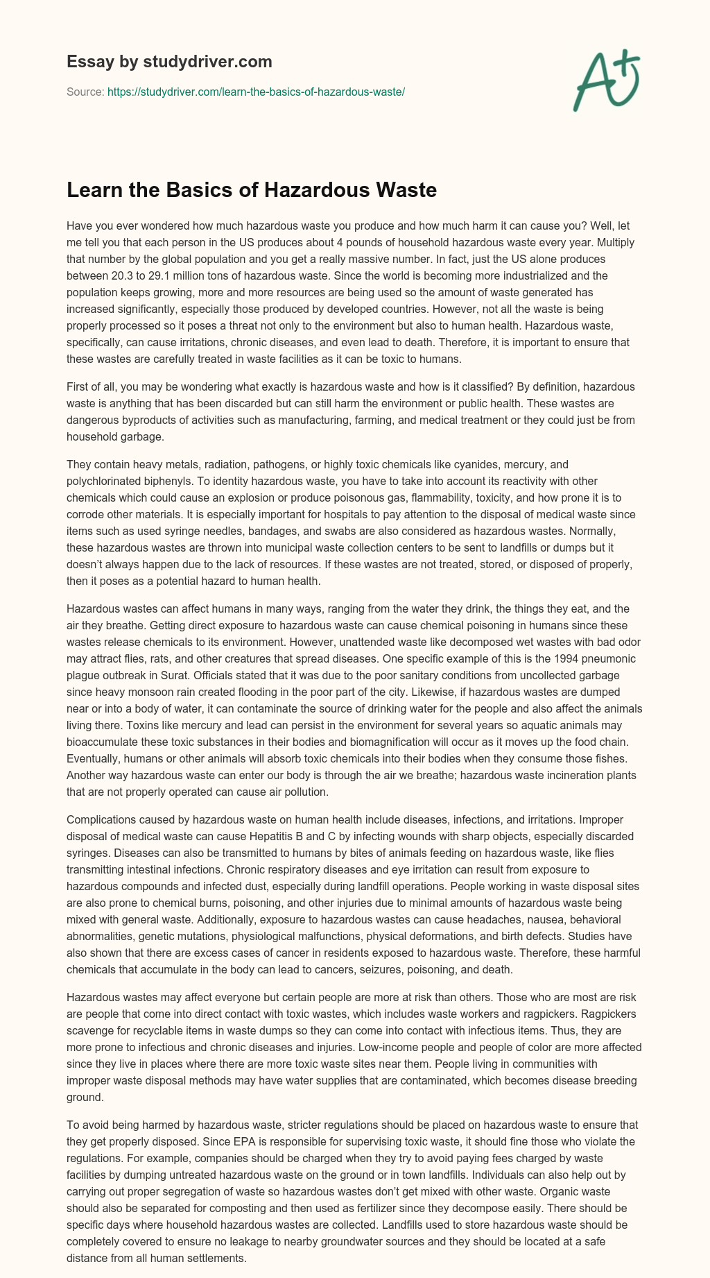 Learn the Basics of Hazardous Waste essay
