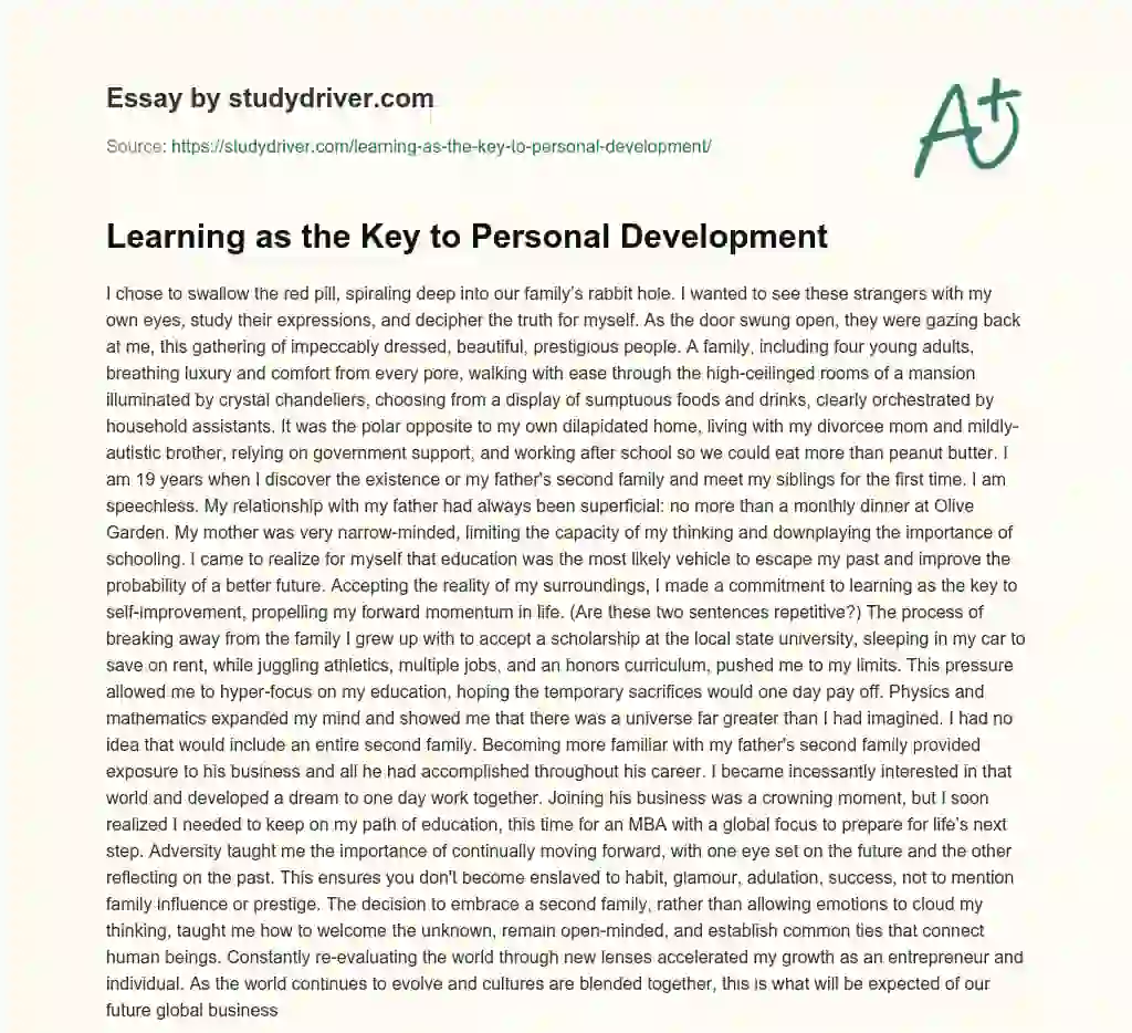 Learning as the Key to Personal Development essay