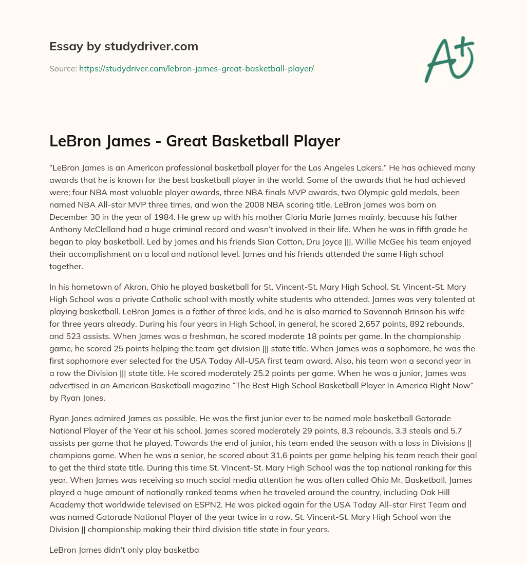 LeBron James – Great Basketball Player essay