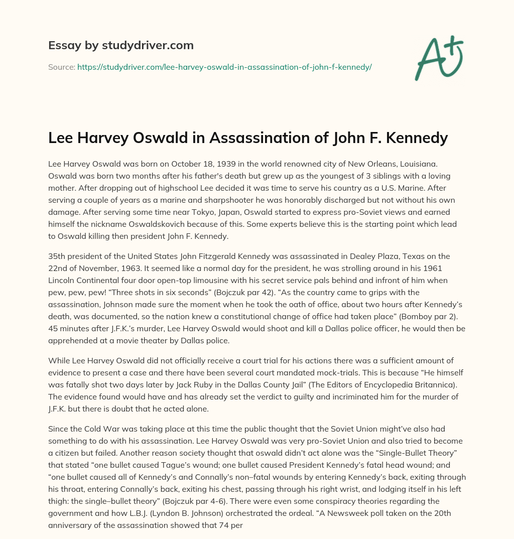 Lee Harvey Oswald in Assassination of John F. Kennedy essay