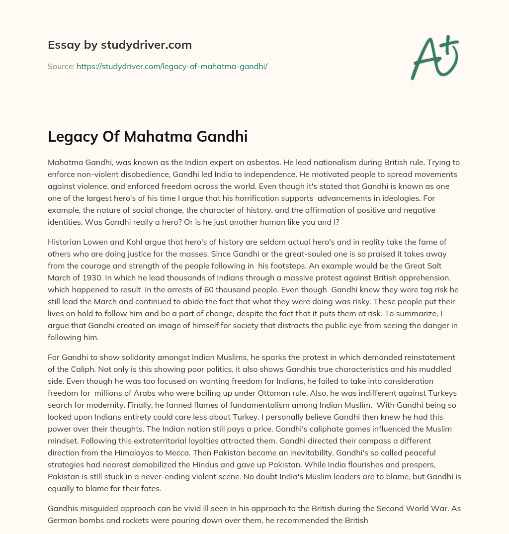Legacy of Mahatma Gandhi essay