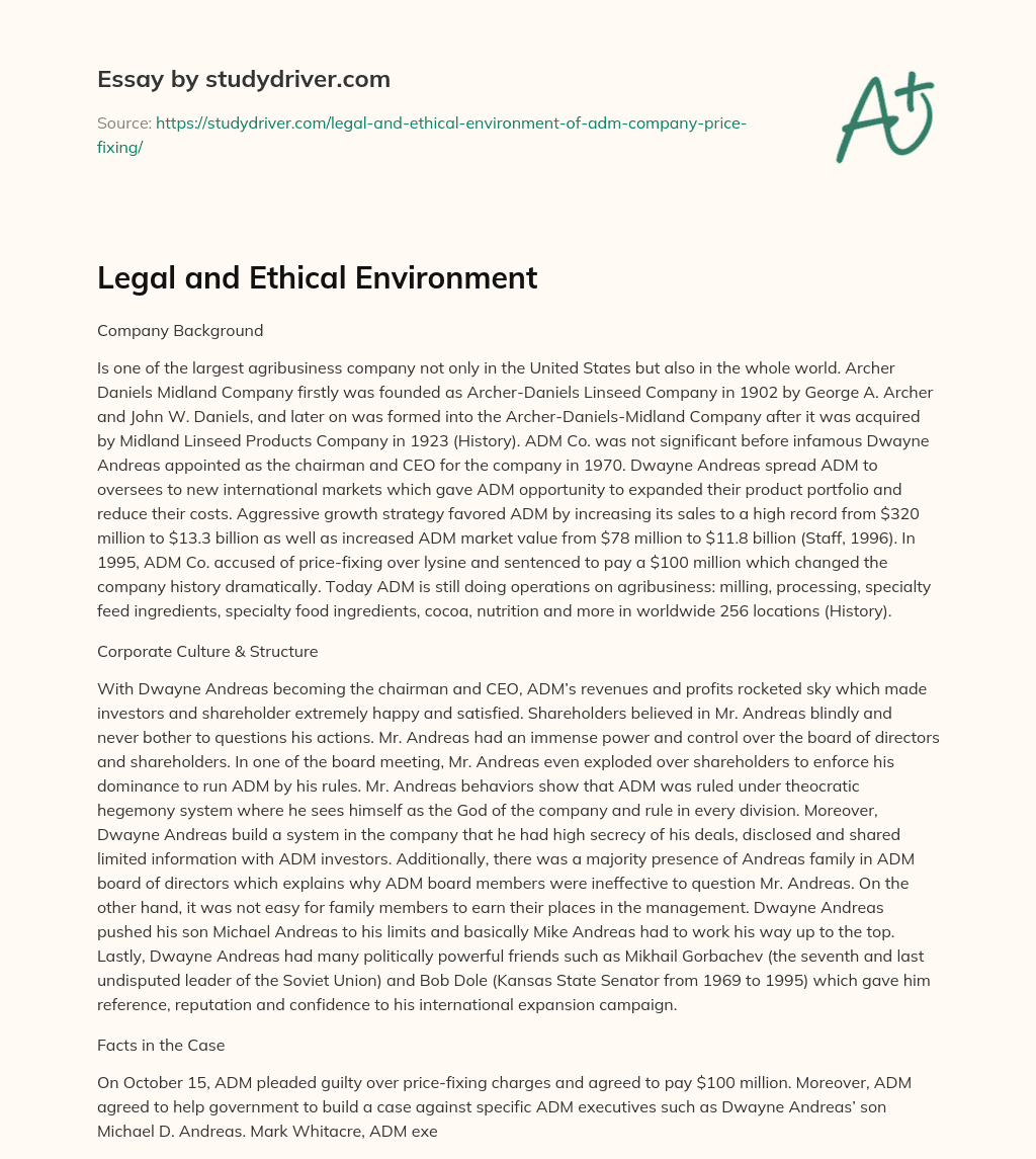 Legal and Ethical Environment essay