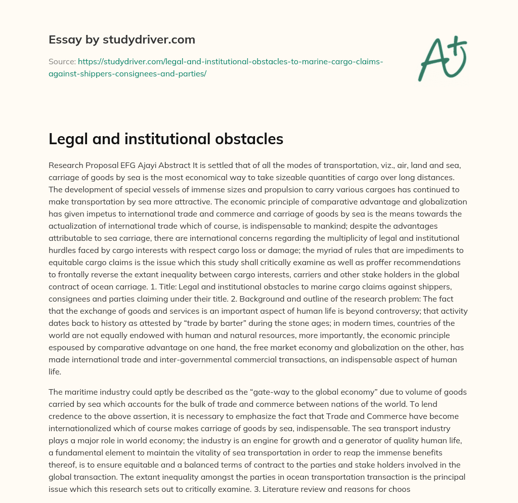 Legal and Institutional Obstacles essay