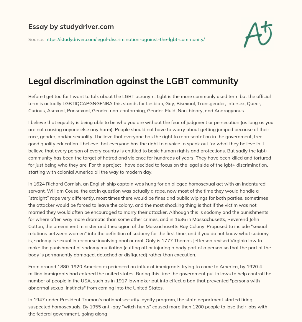 Legal Discrimination against the LGBT Community essay