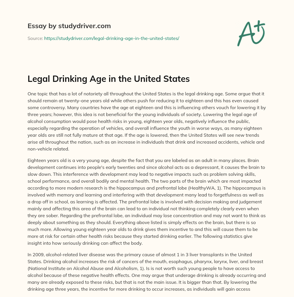 Legal Drinking Age in the United States essay