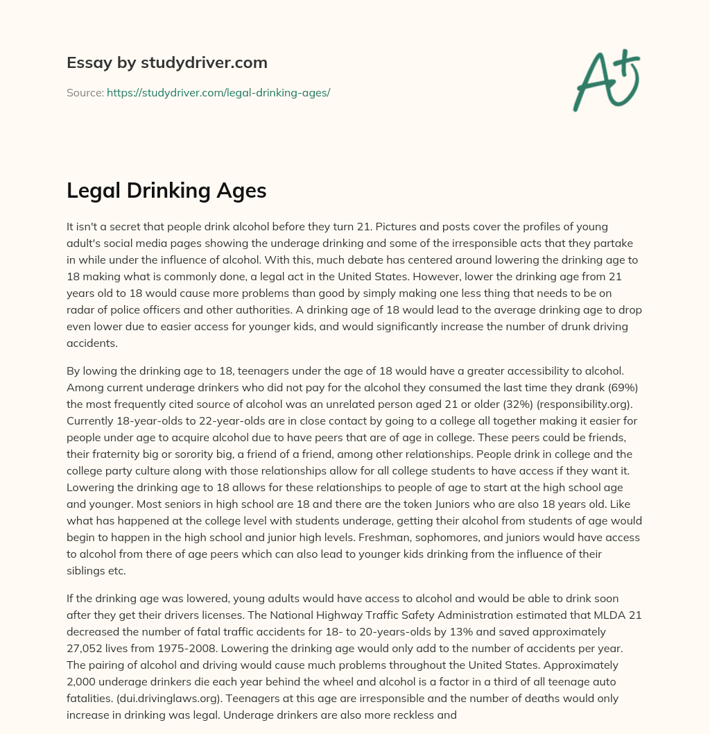 Legal Drinking Ages essay