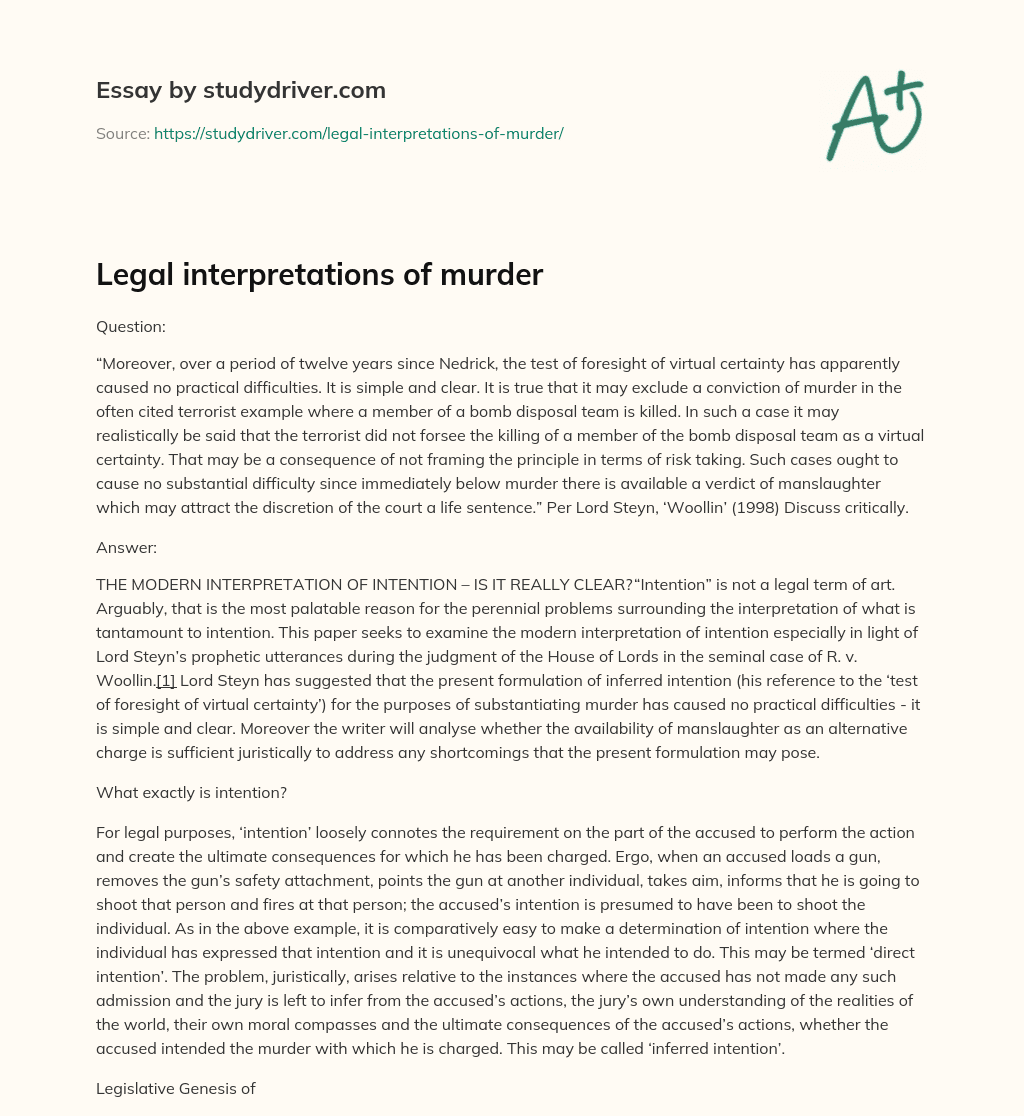 Legal Interpretations of Murder essay