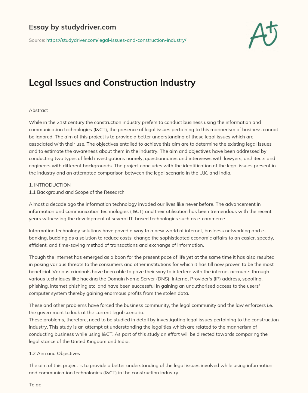 Legal Issues and Construction Industry essay