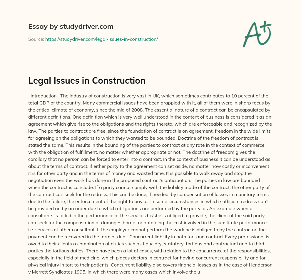 Legal Issues in Construction essay