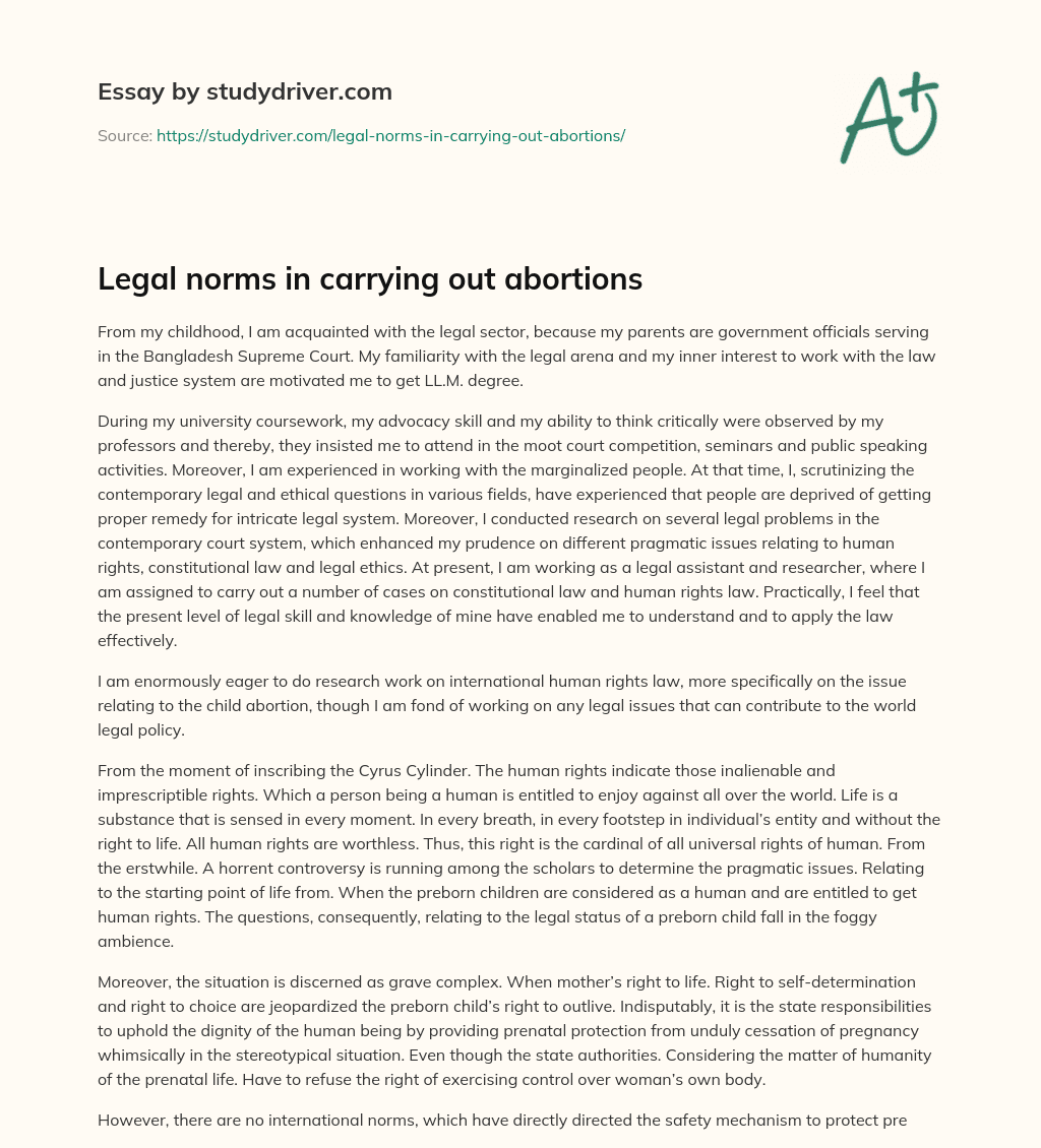 Legal Norms in Carrying out Abortions essay