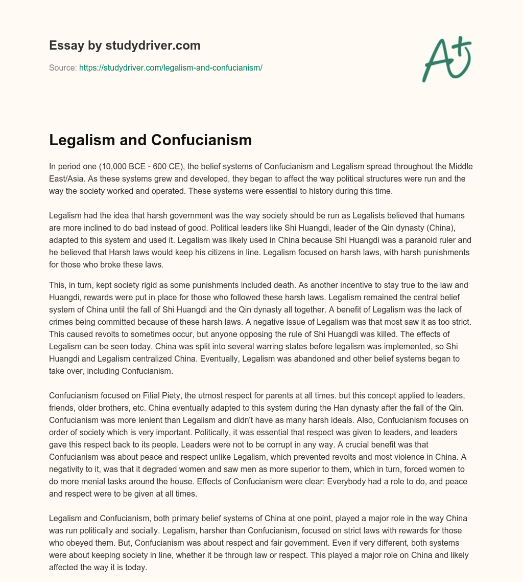 Legalism and Confucianism essay