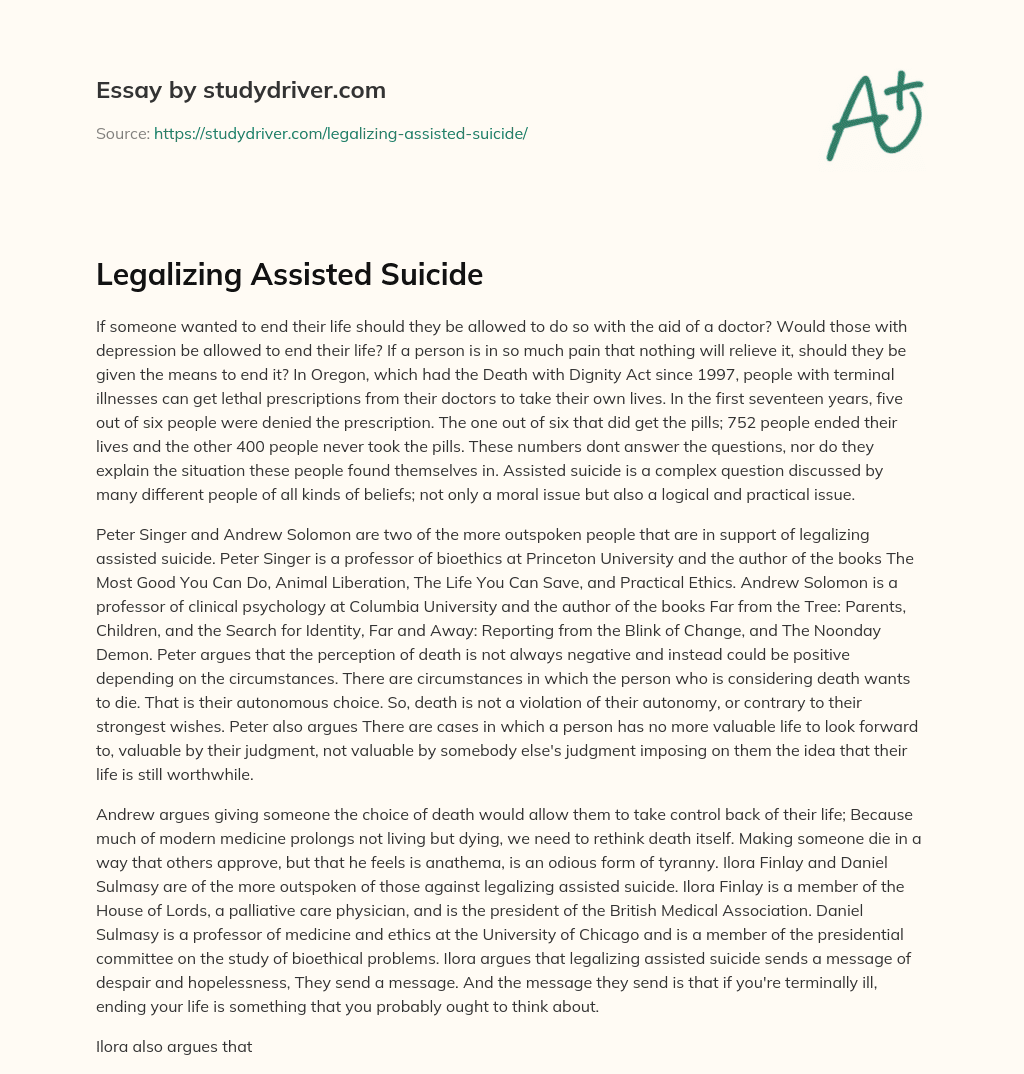 Legalizing Assisted Suicide essay