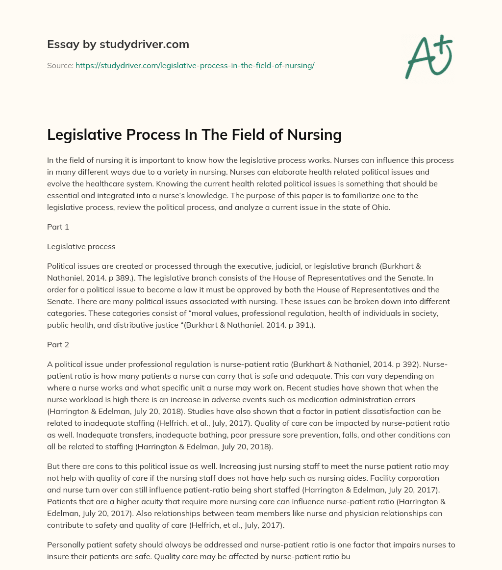 Legislative Process in the Field of Nursing essay