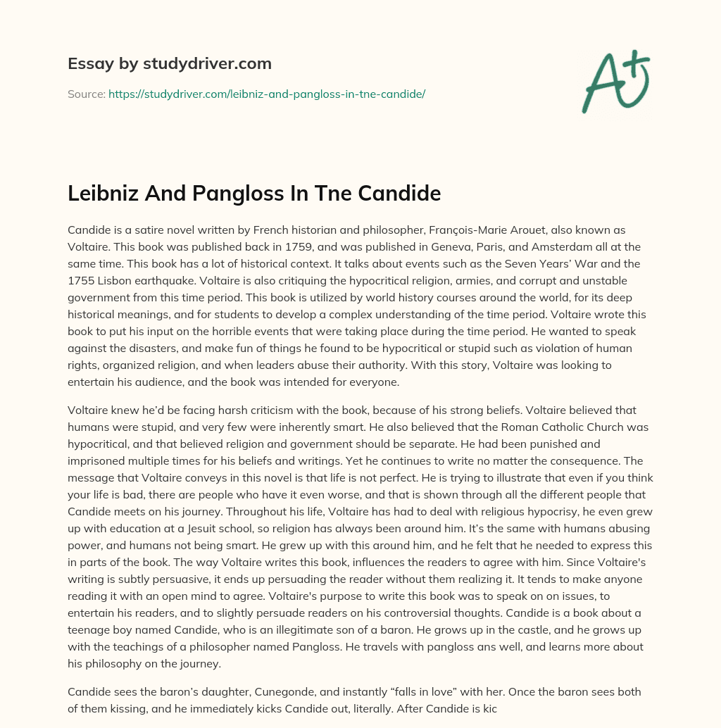 Leibniz and Pangloss in Tne Candide essay