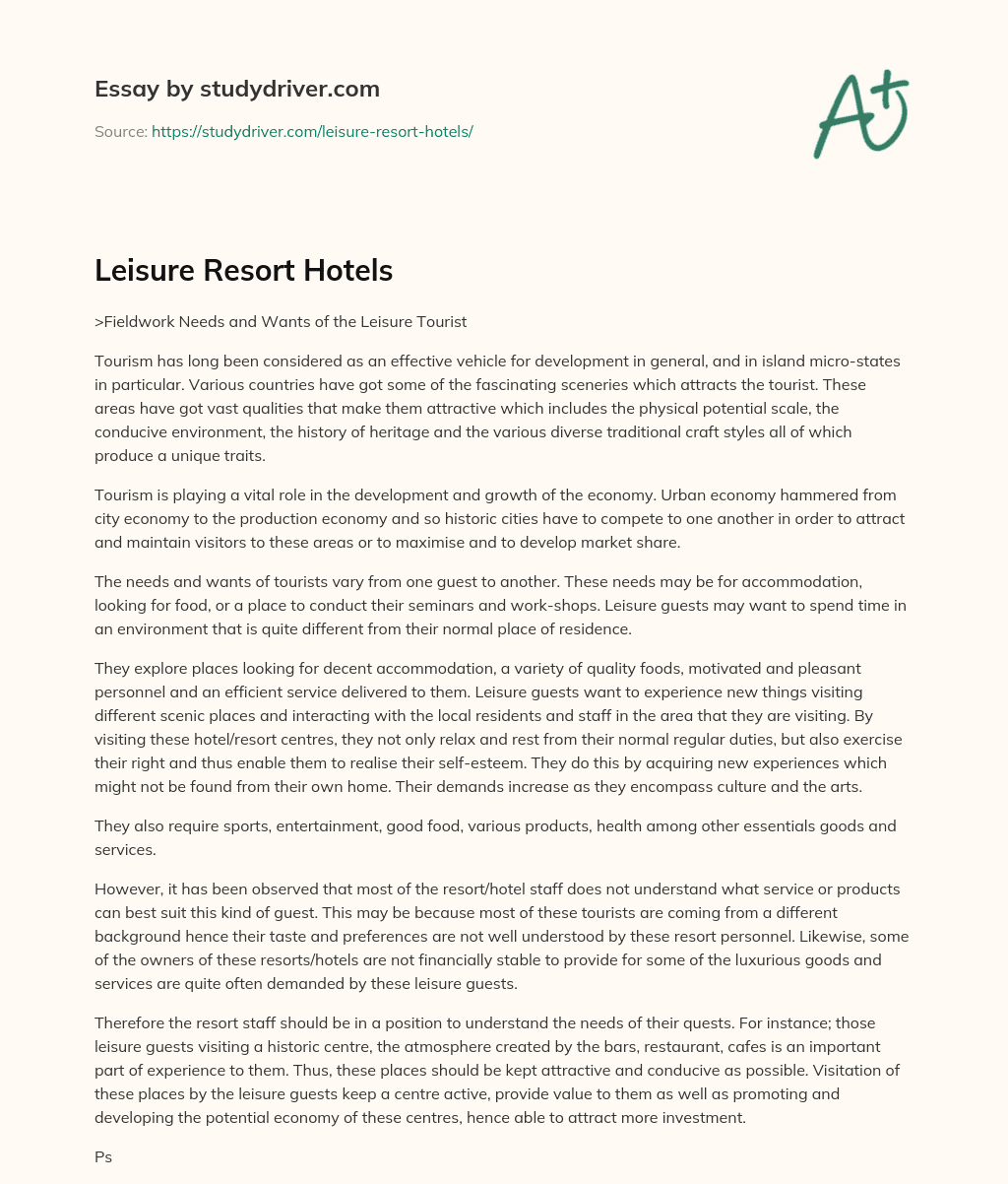 Leisure Resort Hotels essay