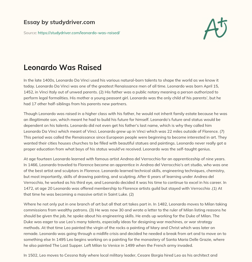 Leonardo was Raised essay