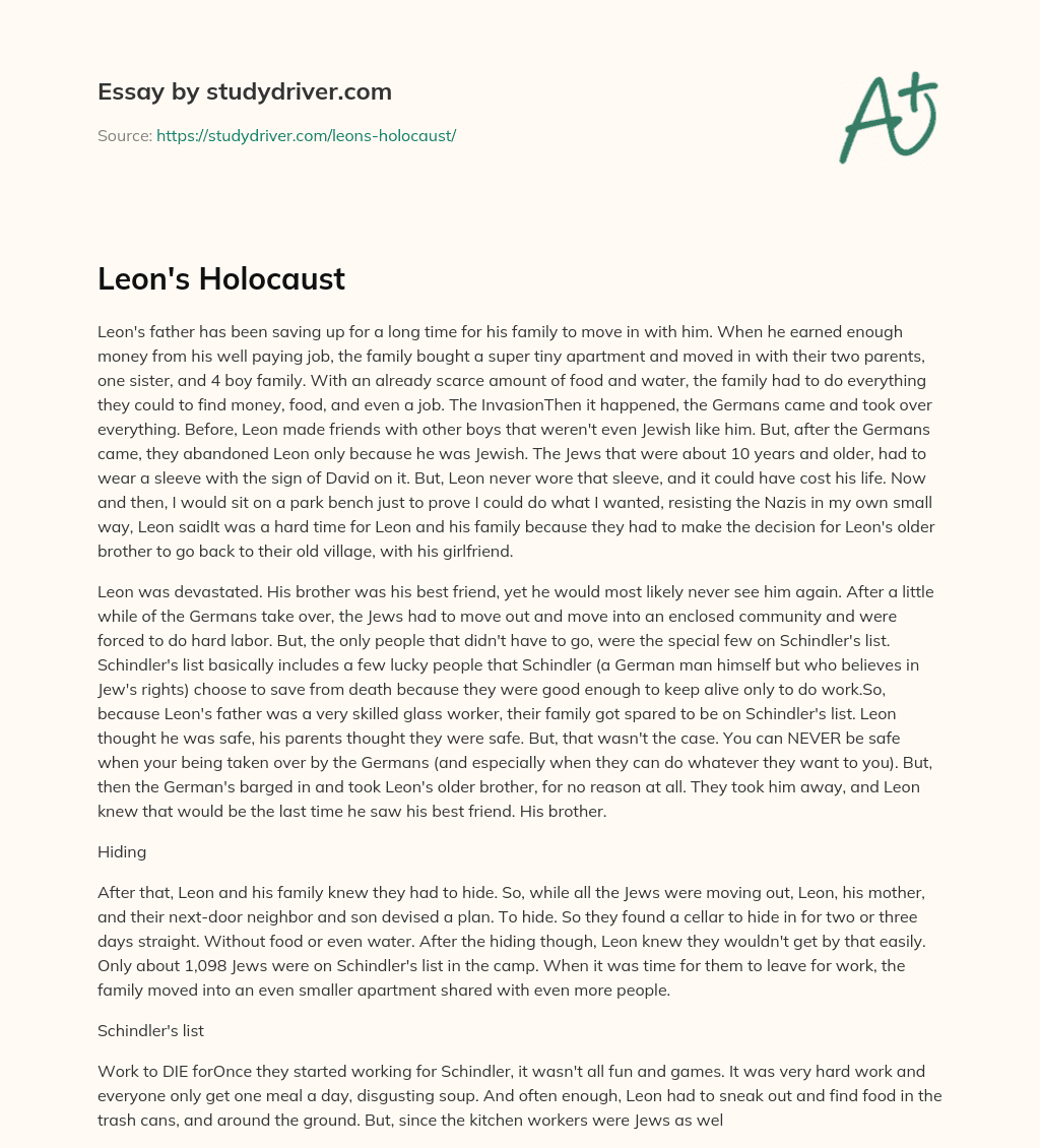 Leon’s Holocaust essay