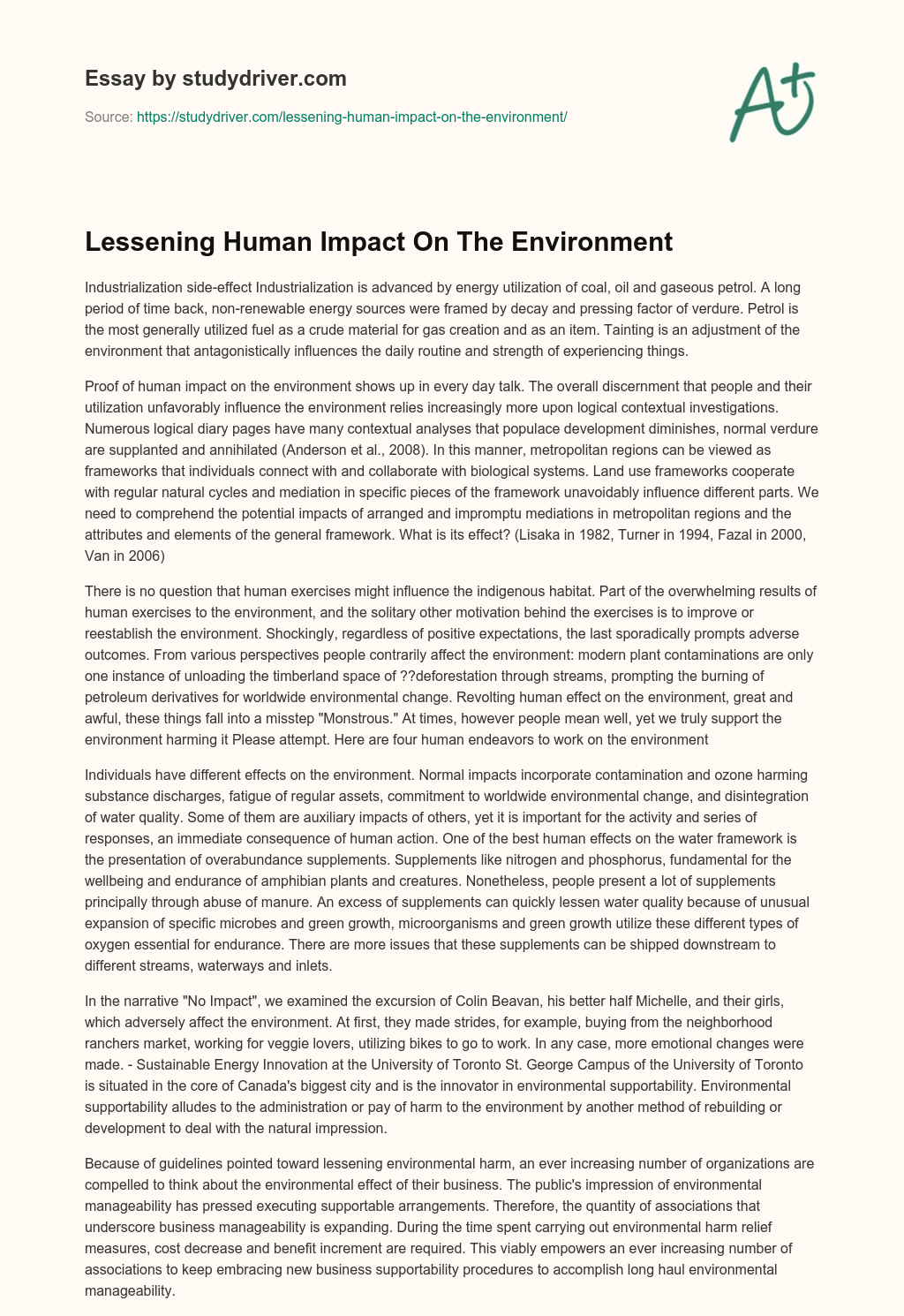 Lessening Human Impact on the Environment essay