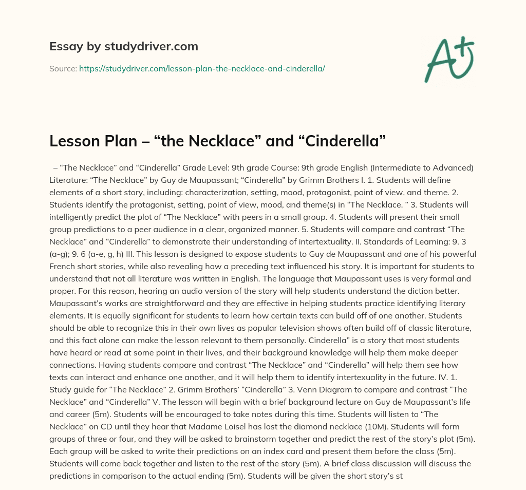 Lesson Plan – “the Necklace” and “Cinderella” essay