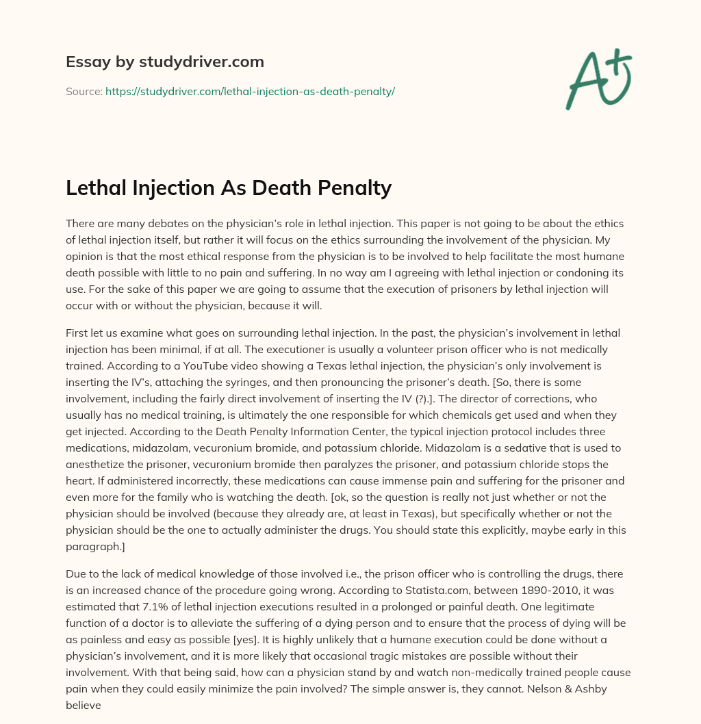 Lethal Injection as Death Penalty essay