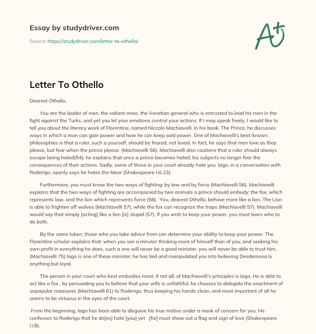 Letter to Othello essay