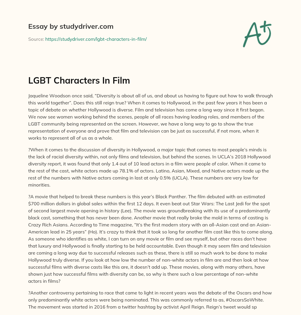 LGBT Characters in Film essay