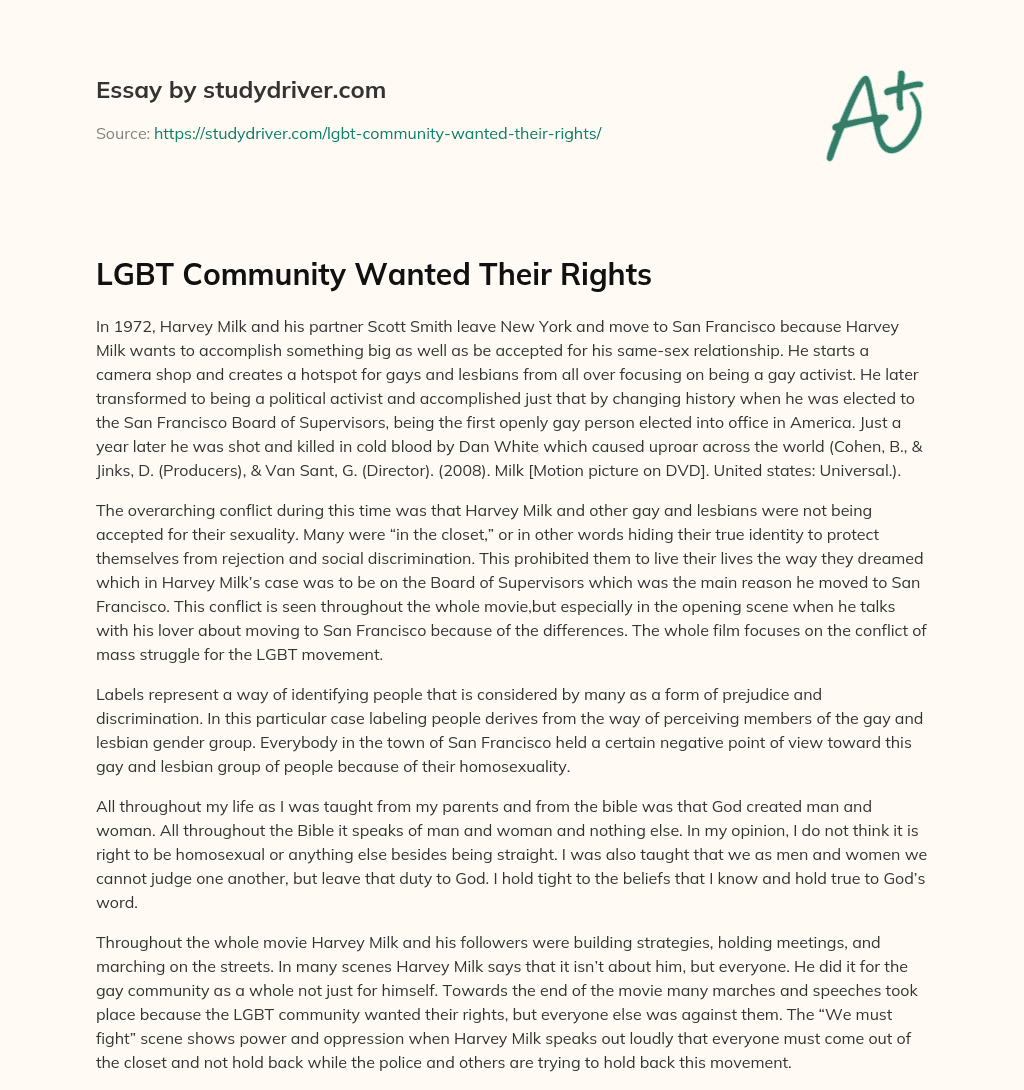 LGBT Community Wanted their Rights essay
