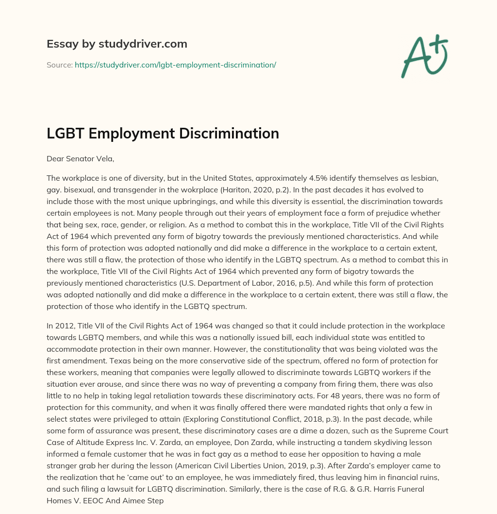 LGBT Employment Discrimination essay