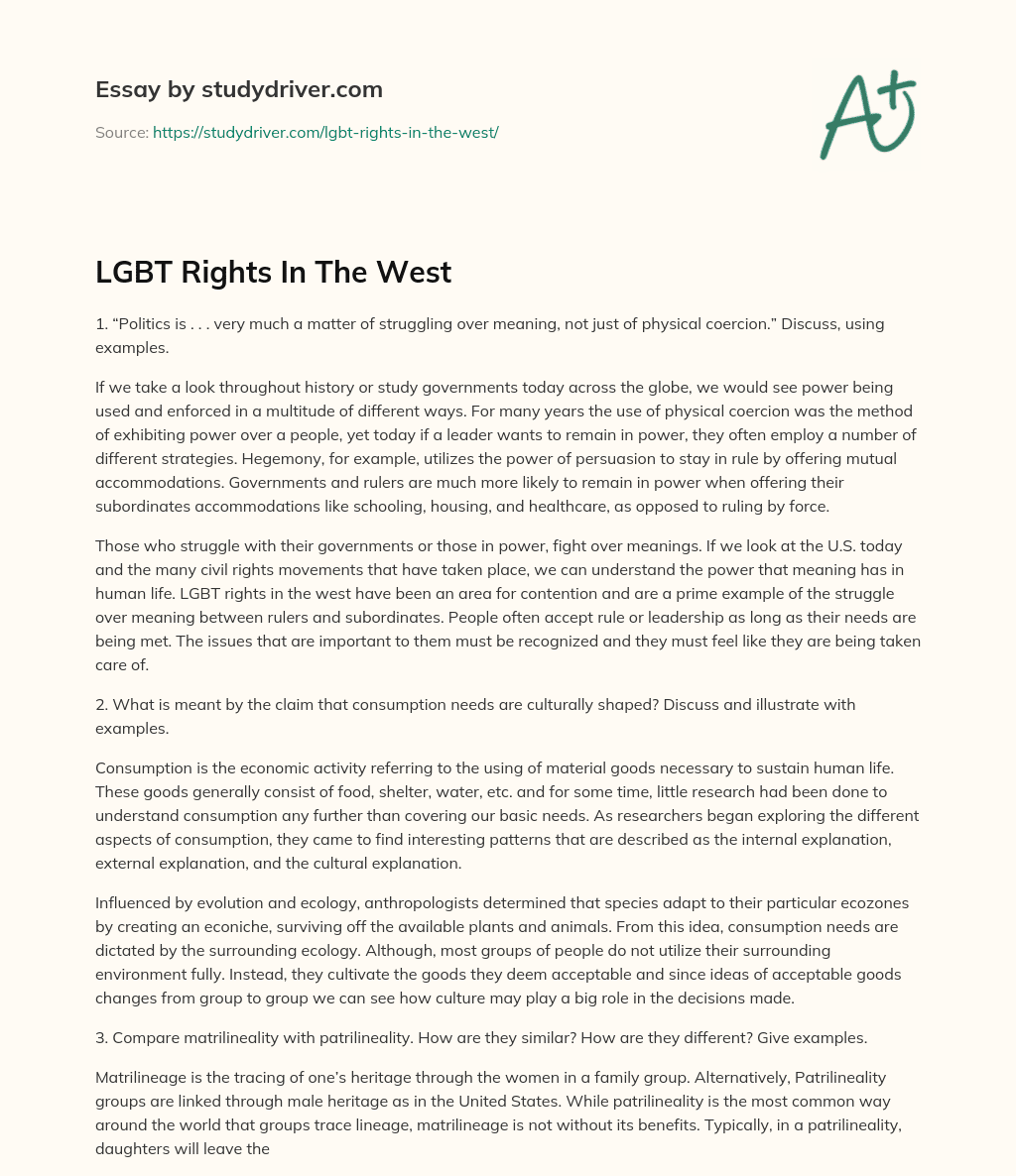 LGBT Rights in the West essay