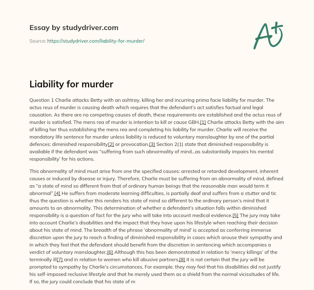 Liability for Murder essay
