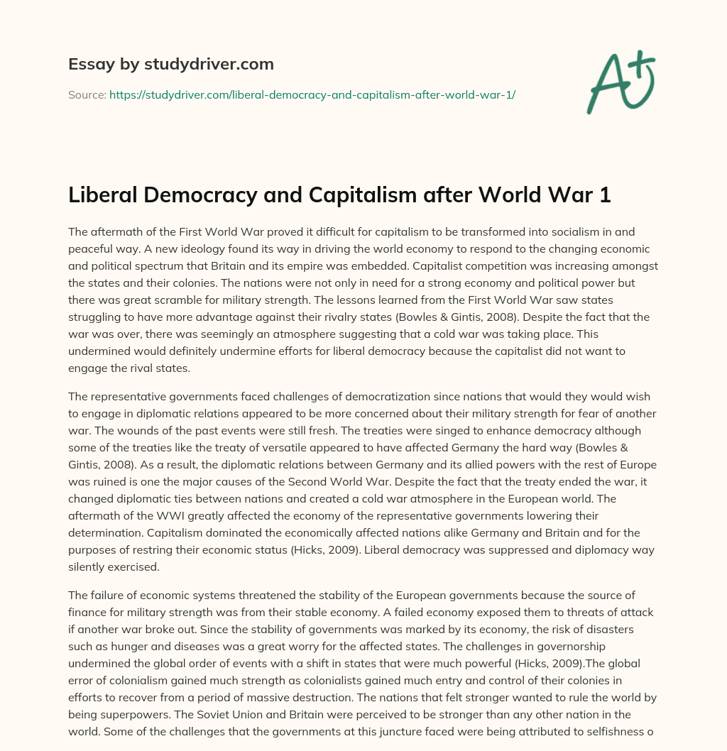 Liberal Democracy and Capitalism after World War 1 essay