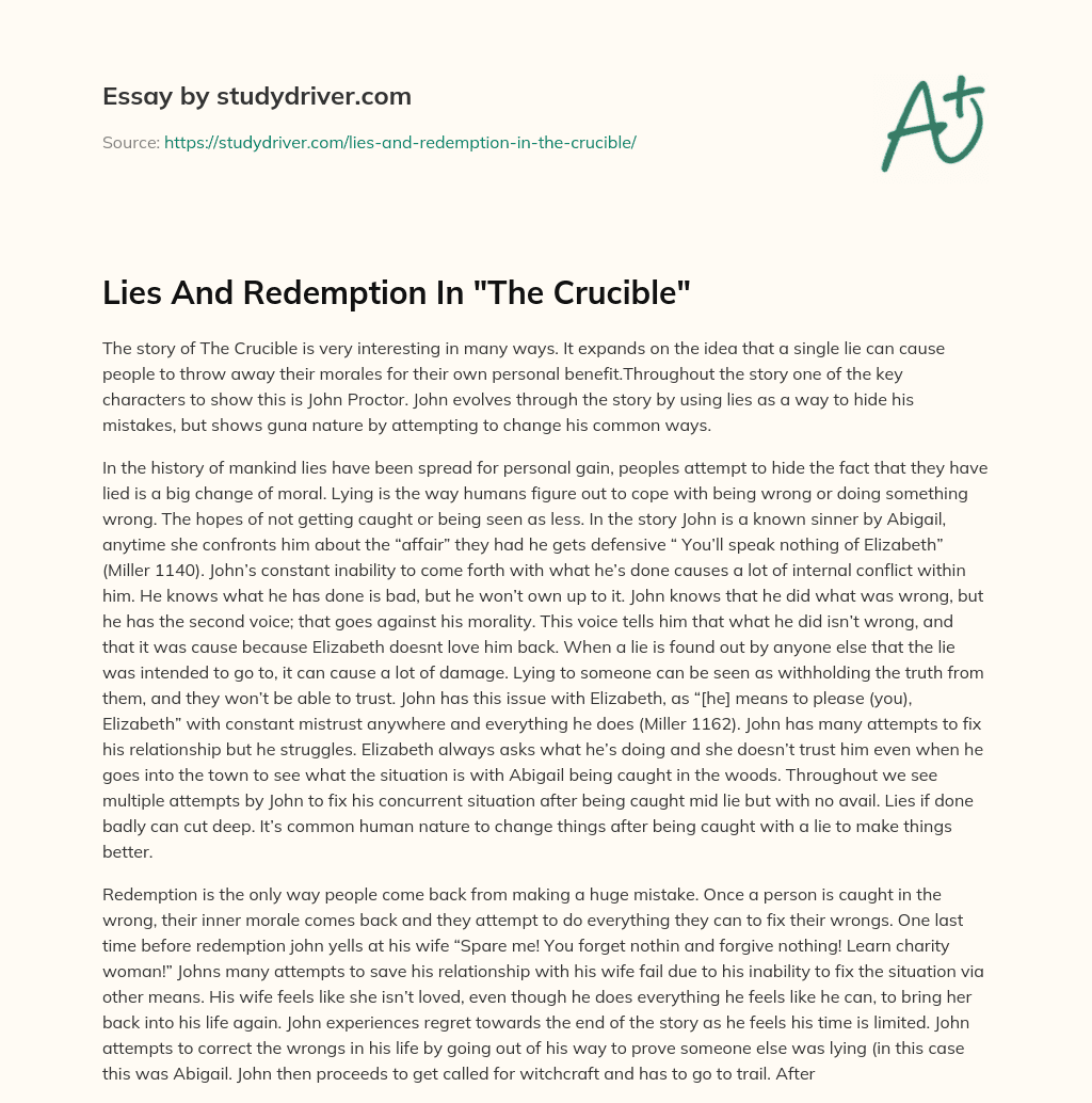 Lies and Redemption in “The Crucible” essay