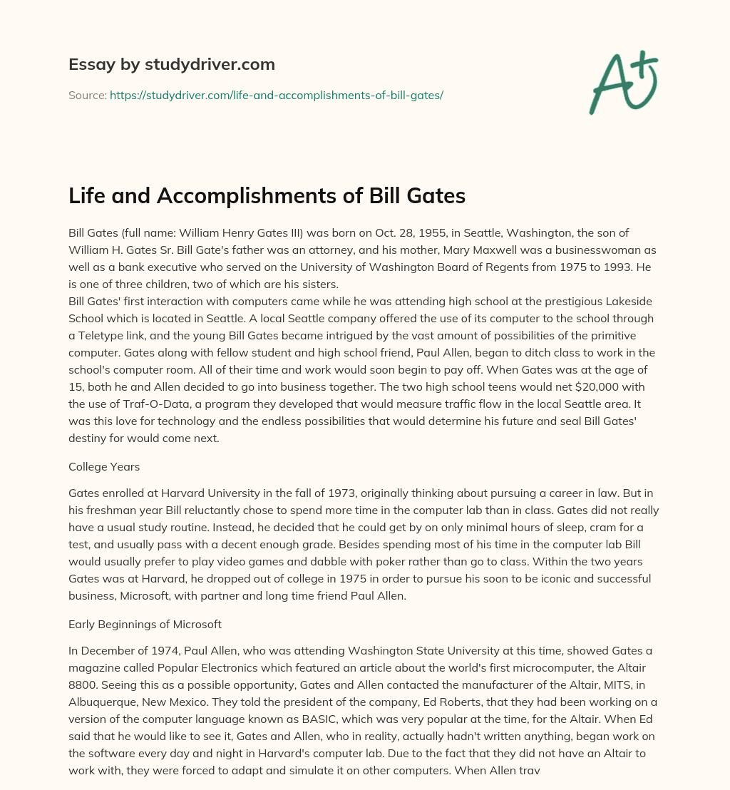 Life and Accomplishments of Bill Gates essay