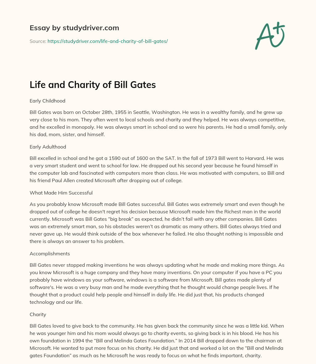 Life and Charity of Bill Gates essay