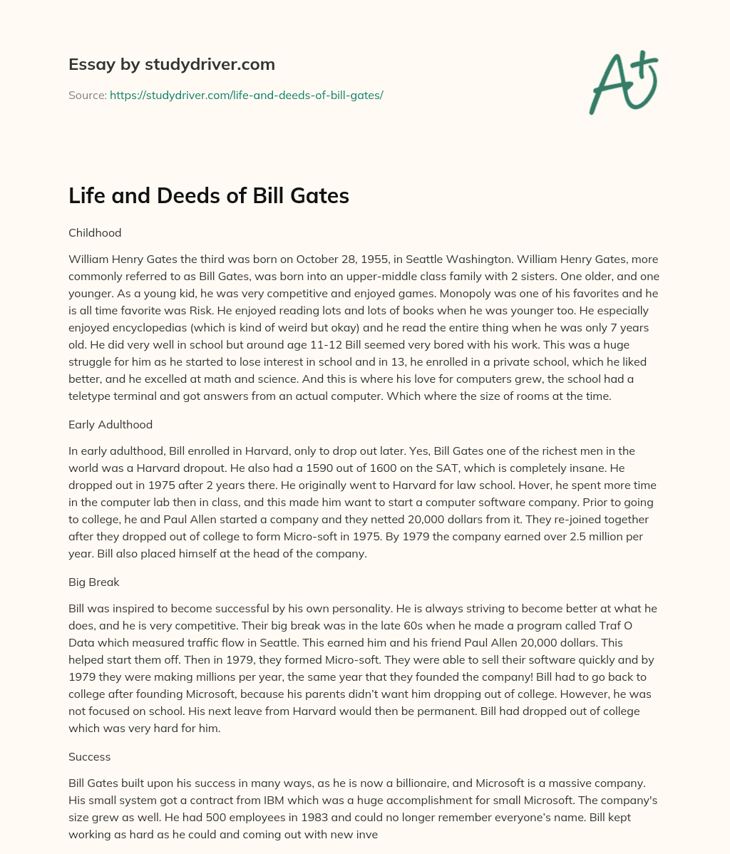 Life and Deeds of Bill Gates essay